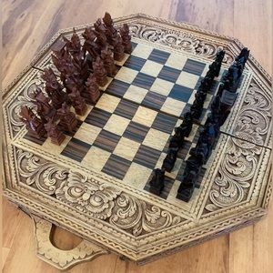 Handcrafted Balinese Wooden Chess and backgammon Set